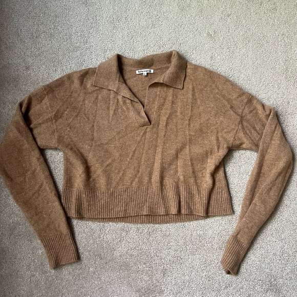 Reformation Cropped Cashmere Polo Sweater tan Small - Picture 4 of 10